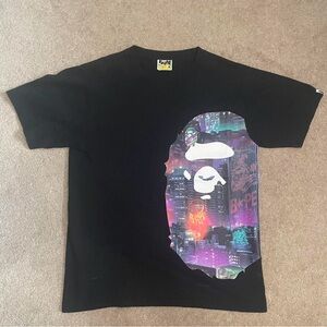 Black Graphic T-Shirt with Colorful Urban Design